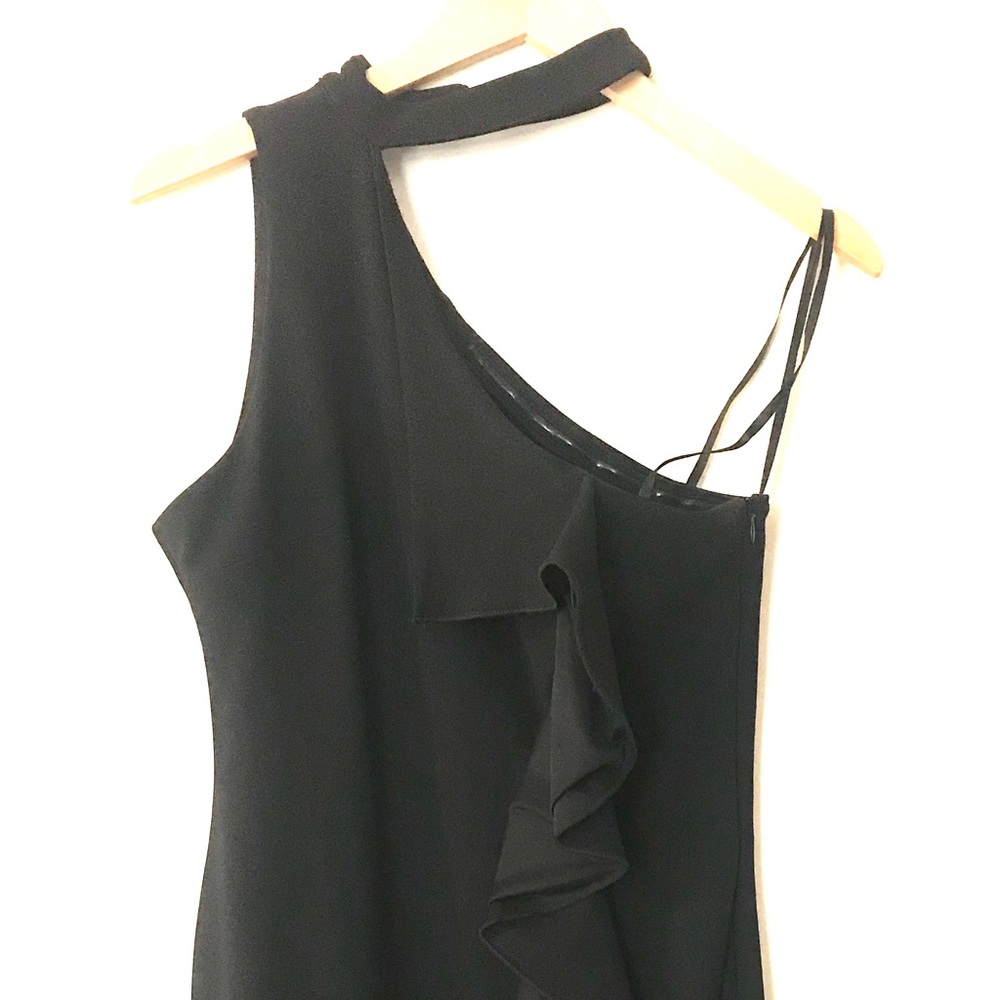 Bebe black one shoulder midi ruffle dress - Picture 2 of 4